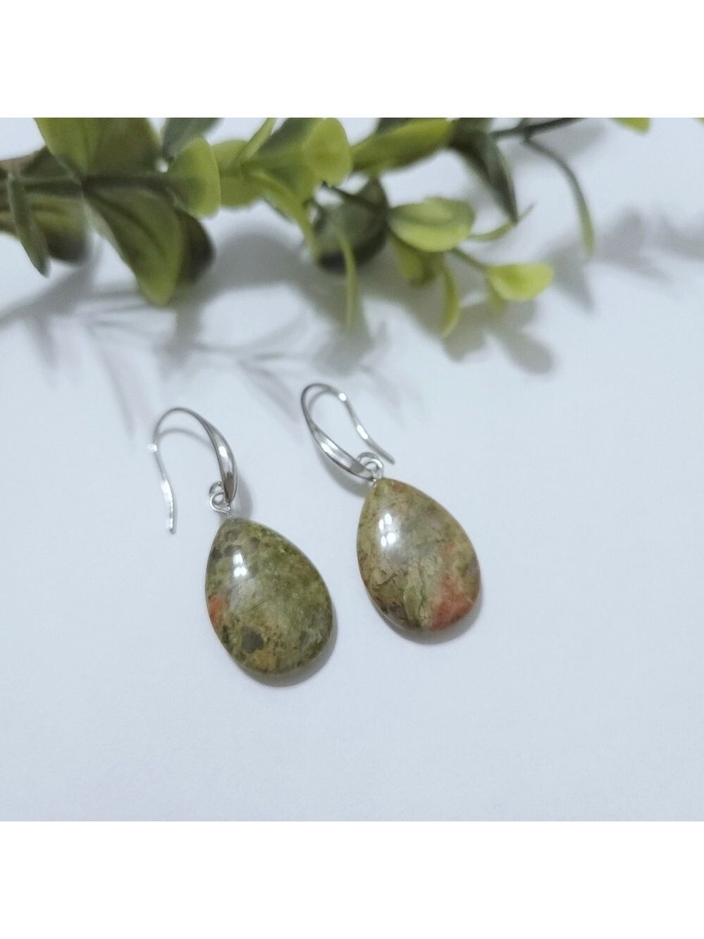 NWOT  Unakite Jasper Teardrop Earrings - Picture 3 of 4